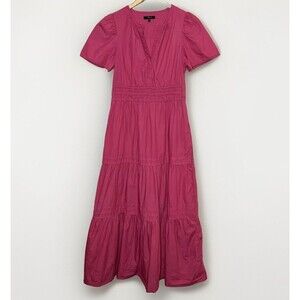 Quince Organic Cotton Tiered Maxi Dress Womens XS Lipstick Pink Boho Cottage